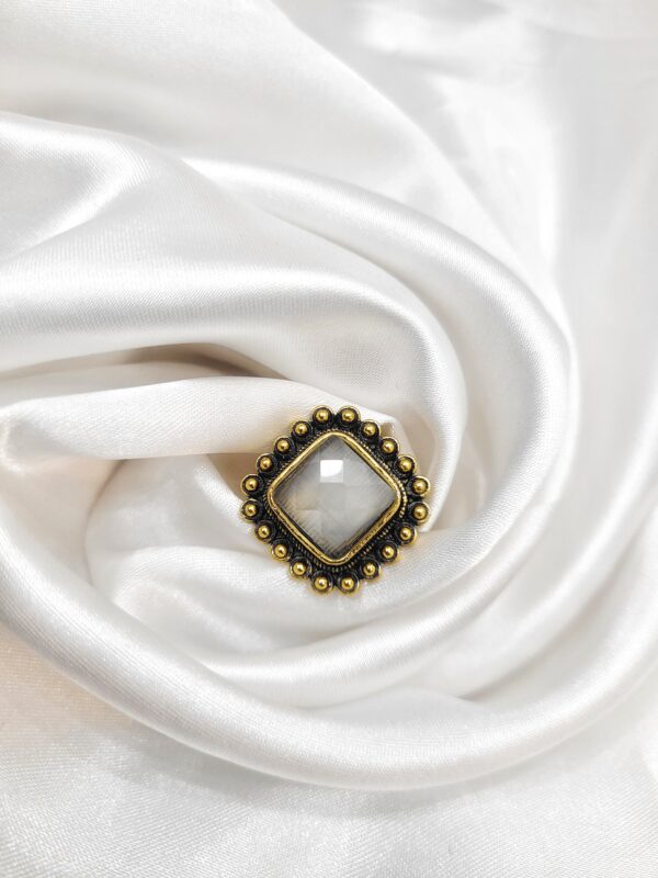 Krisha Oxidised Stone Ring - White