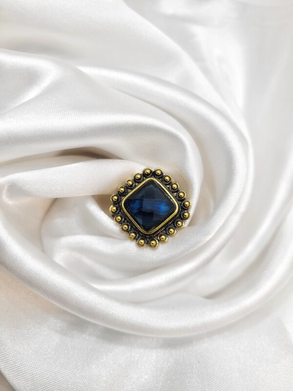 Krisha Oxidised Stone Ring - Dark Blue
