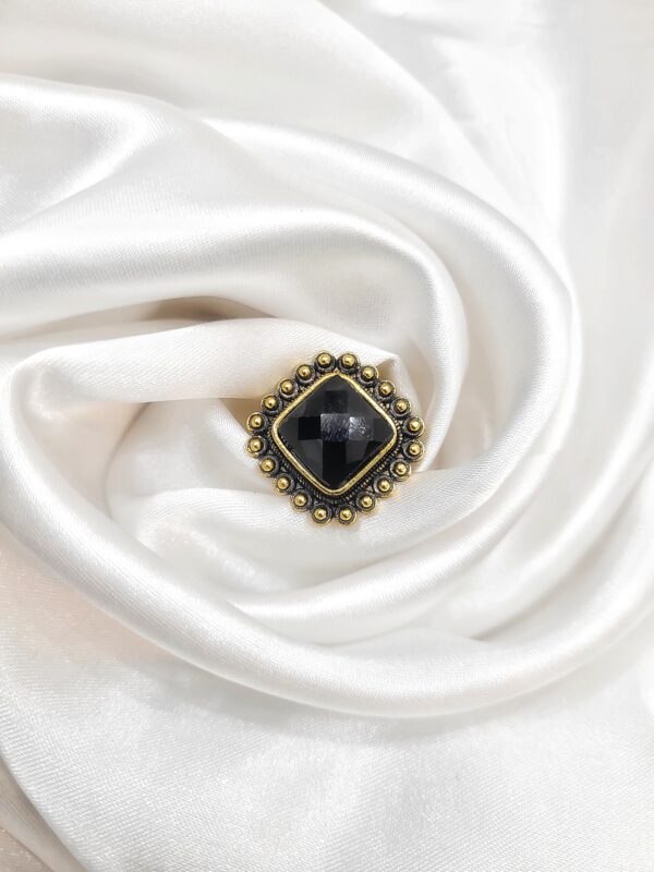 Krisha Oxidised Stone Ring - Black