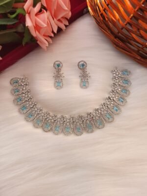 Sana American Diamond Choker Set – Sky Blue