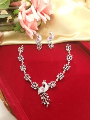 Prachi Peacock American Diamond Set – Ruby