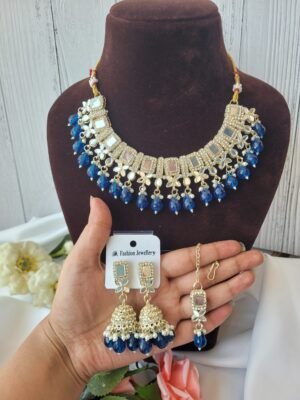 Jasmeen Mirror Kundan Set – Blue