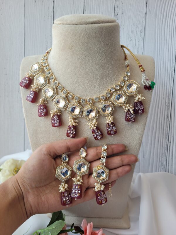Anjali Kundan Set - Wine