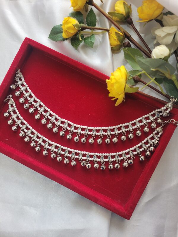 Kundan Silver Ghungroo Payal Pattern 1
