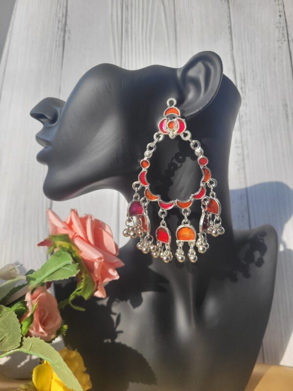 Enamel Chandbali - Pink Orange