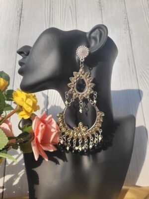 Raveena Long Chandbali – Black