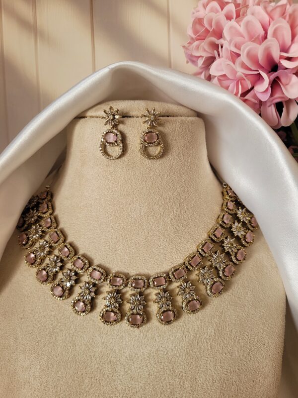 Amrita Premium American Diamond Set - Mehendi Polish Light Pink