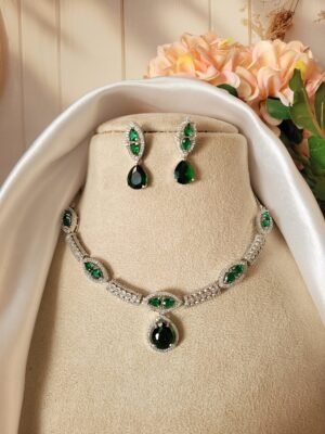 Jessica American Diamond Set – Dark Green