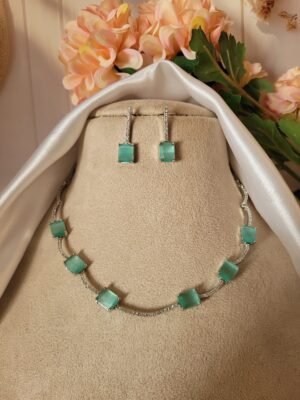 Priya Sleek American Diamond Set – Mint Green