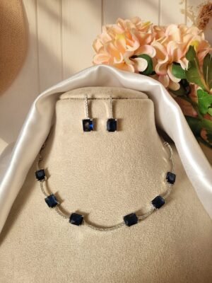 Priya Sleek American Diamond Set – Dark Blue