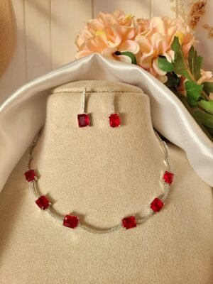 Priya Sleek American Diamond Set – Red