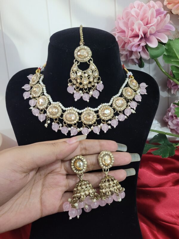 Kundan Shadow Stone Set - Light Pink