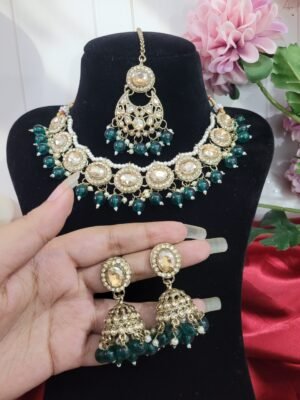 Kundan Shadow Stone Set – Dark Green