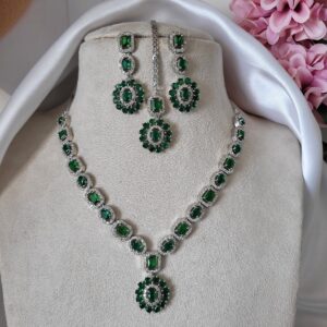 Shravya American Diamond Set with Mangtika – Dark Green