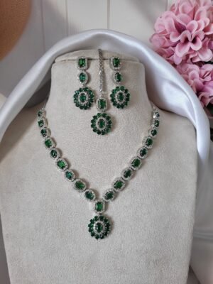 Shravya American Diamond Set with Mangtika – Dark Green