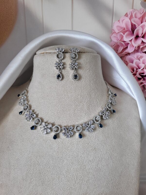 Premium Flower American Diamond Set - Blue