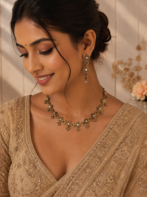 Vrindha American Diamond Set – Mehendi Polish White