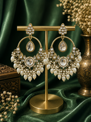 Neeti White Kundan Chandbali Earrings for Women