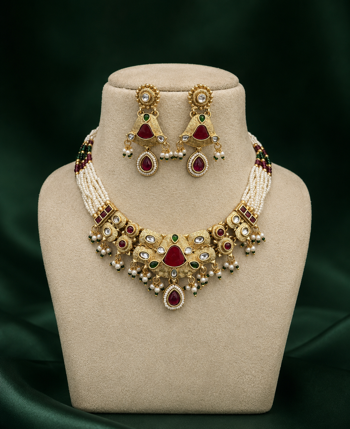 Rani Rajwadi Temple Jewellery Set Multi for Women