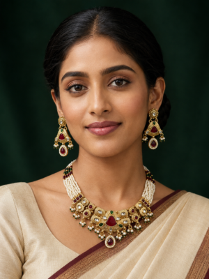 Rajwadi Temple Jewellery Set with Pearl Necklace