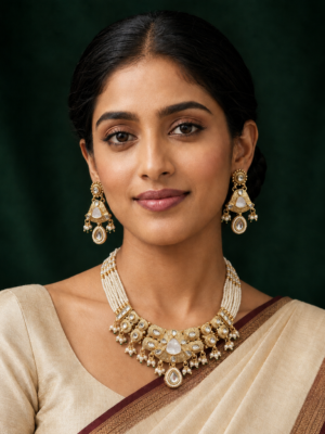 Rani White Rajwadi Temple Jewellery Set for Women