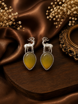 Premium Deer Brass Earrings - Yellow