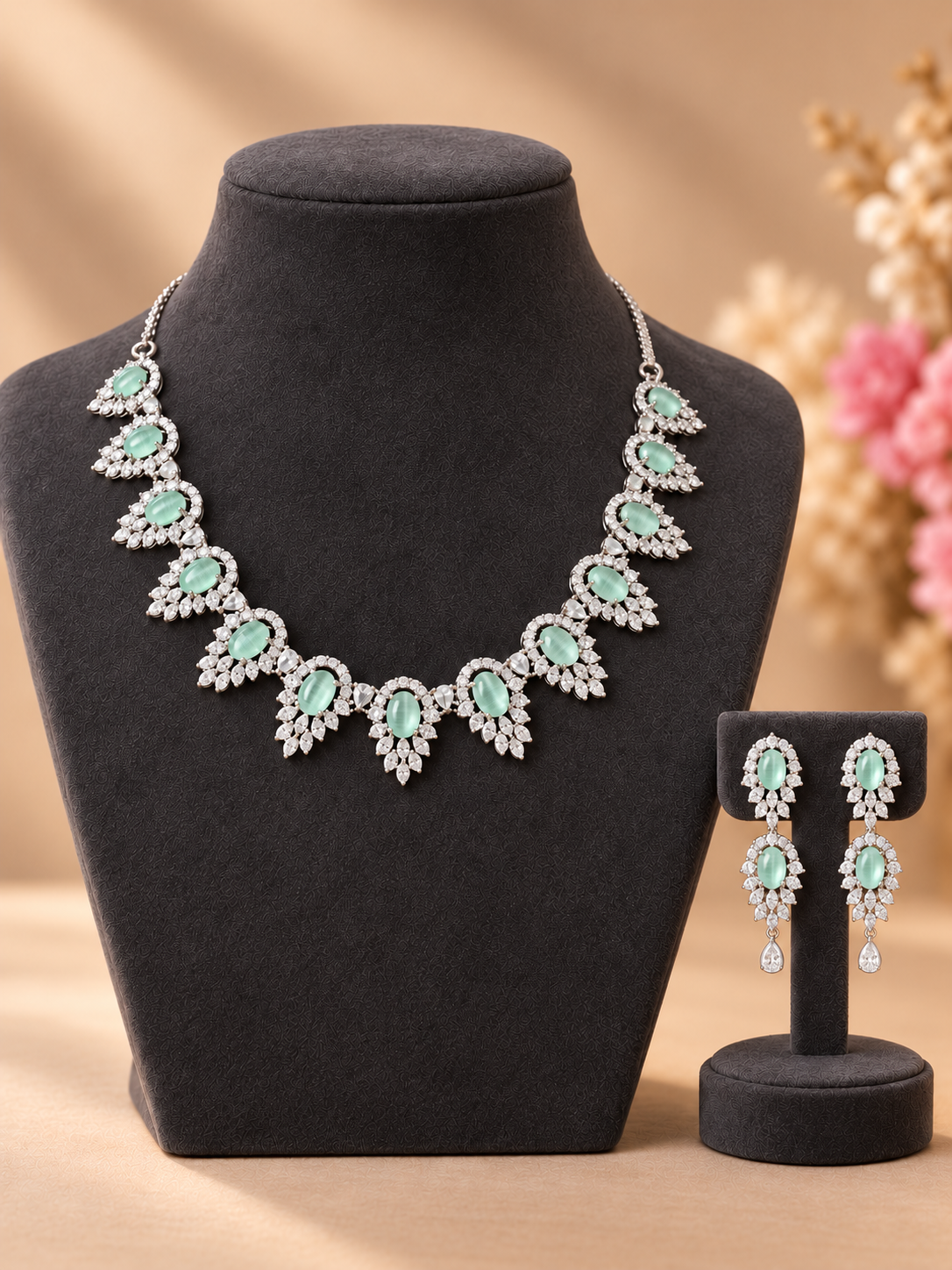 Premium Mint Green American Diamond Set
