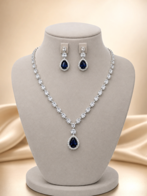 Rubina dark blue American diamond necklace set with matching earrings