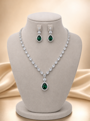 Rubina emerald green American diamond necklace set with matching earrings