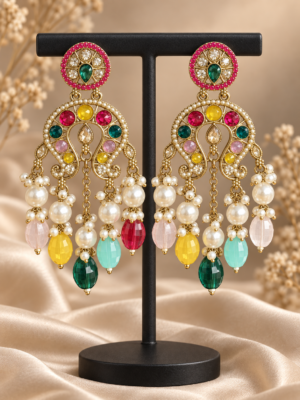Apoorva Multi Colour Lightweight Kundan Chandbali Earrings
