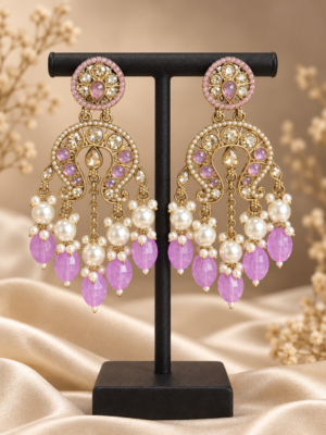 Apoorva Lavender Lightweight Kundan Chandbali Earrings