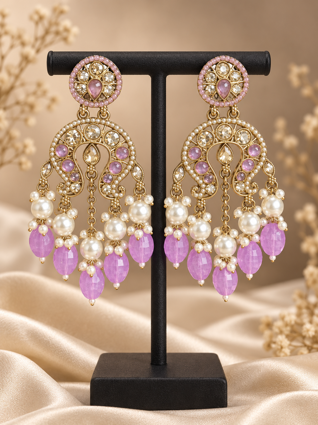 Apoorva Lavender Lightweight Kundan Chandbali Earrings