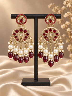 Apoorva Red Lightweight Kundan Chandbali Earrings