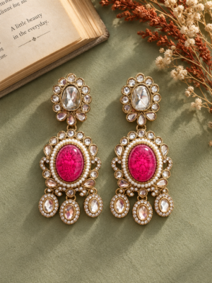 Premium Zirconia Earrings – Dark Pink