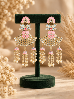 Pair of Nusha light pink Meenakari earrings by Jewel Hub Studio