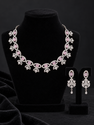 Light pink evil eye American Diamond jewellery set