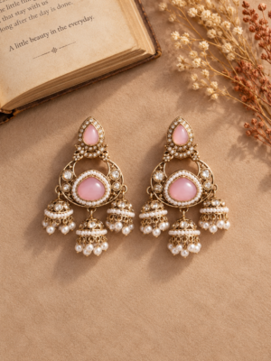 Kavya Premium 3 Jhumki Chandbali – Light pink