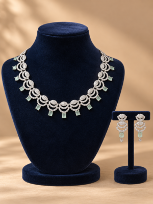 Anvesha mint green American Diamond necklace set with earrings
