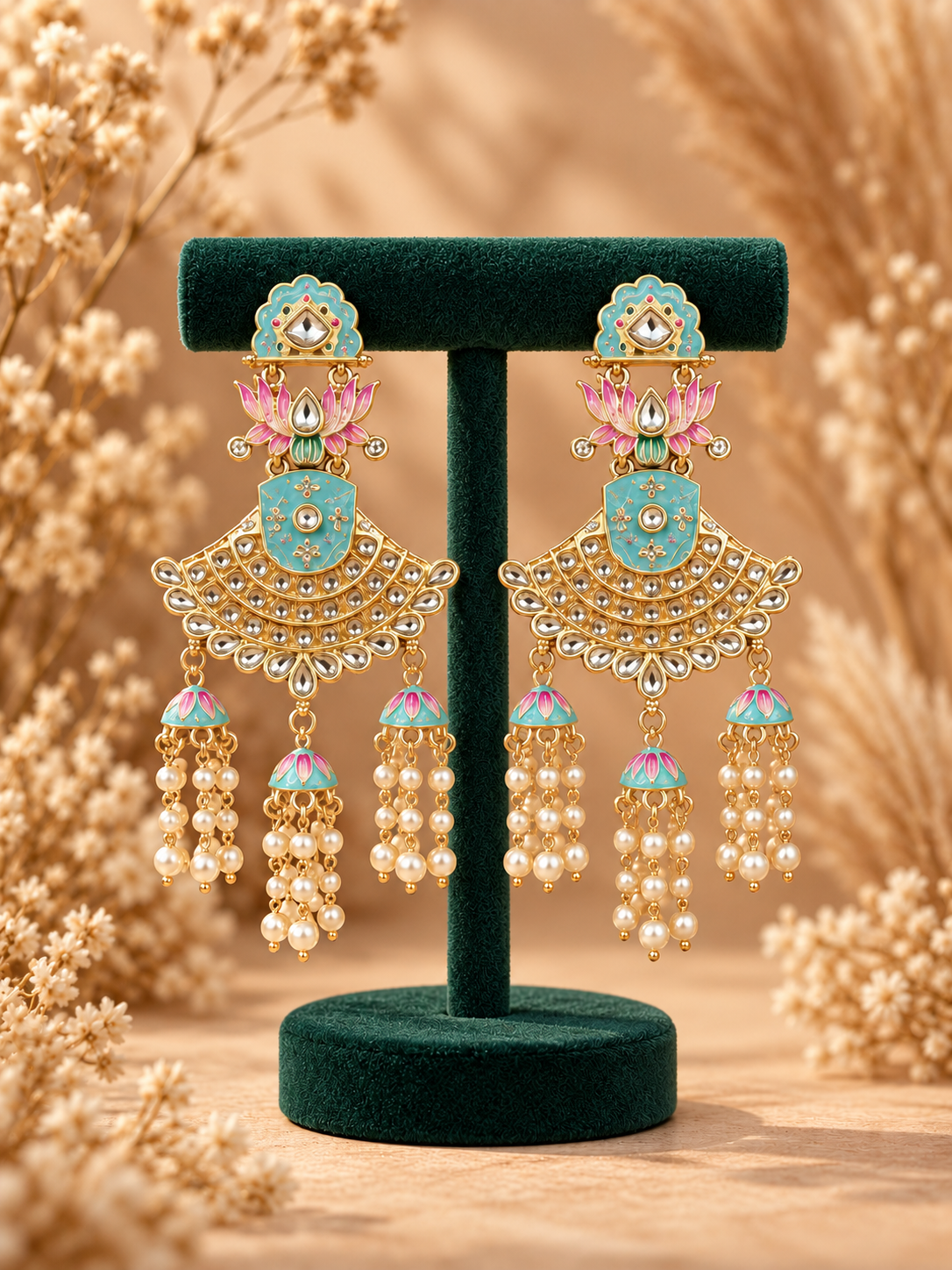 Pair of Nusha light blue Meenakari earrings by Jewel Hub Studio