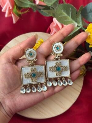 Anjana Premium Marble Earrings – Teal Green