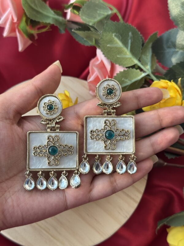 Anjana Premium Marble Earrings - Dark Green