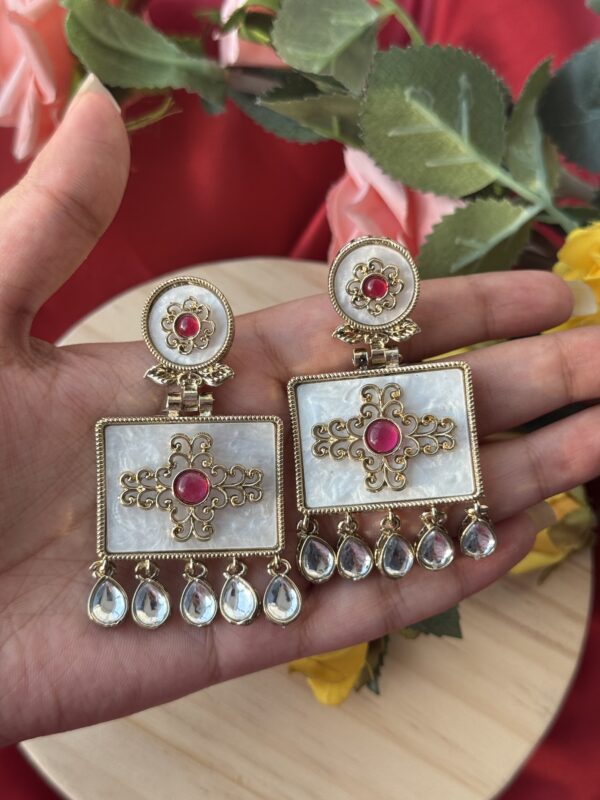 Anjana Premium Marble Earrings - Dark Pink