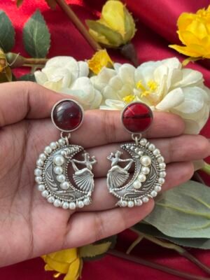 Moon Pearl Brass Earrings – Ruby