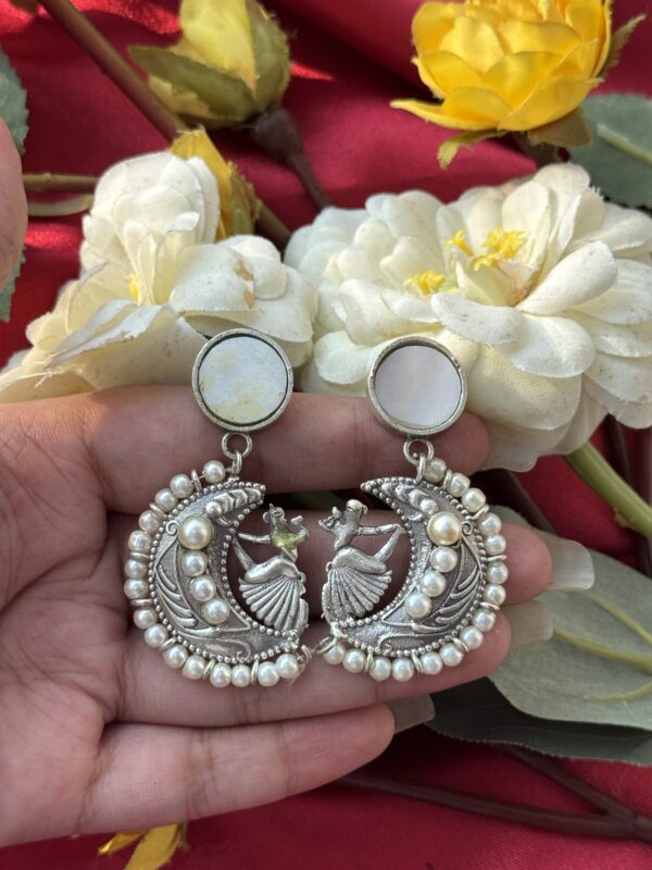Moon Pearl Brass Earrings - White