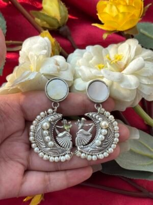 Moon Pearl Brass Earrings – White