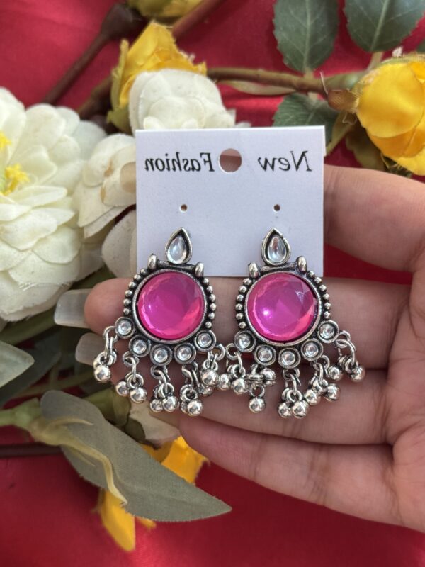 Daily Wear Stone Earrings - Dark Pink