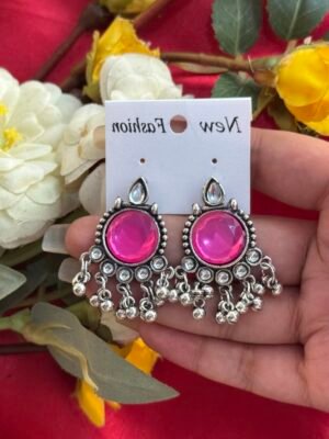 Daily Wear Stone Earrings – Dark Pink