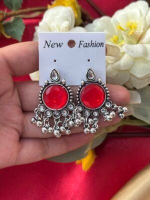 Daily Wear Stone Earrings -Red