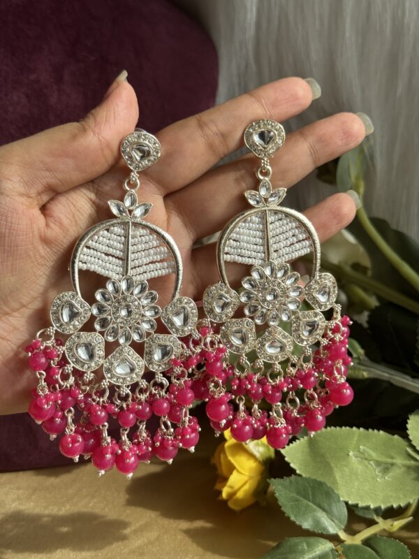 Shikha Kundan Earrings - Dark Pink