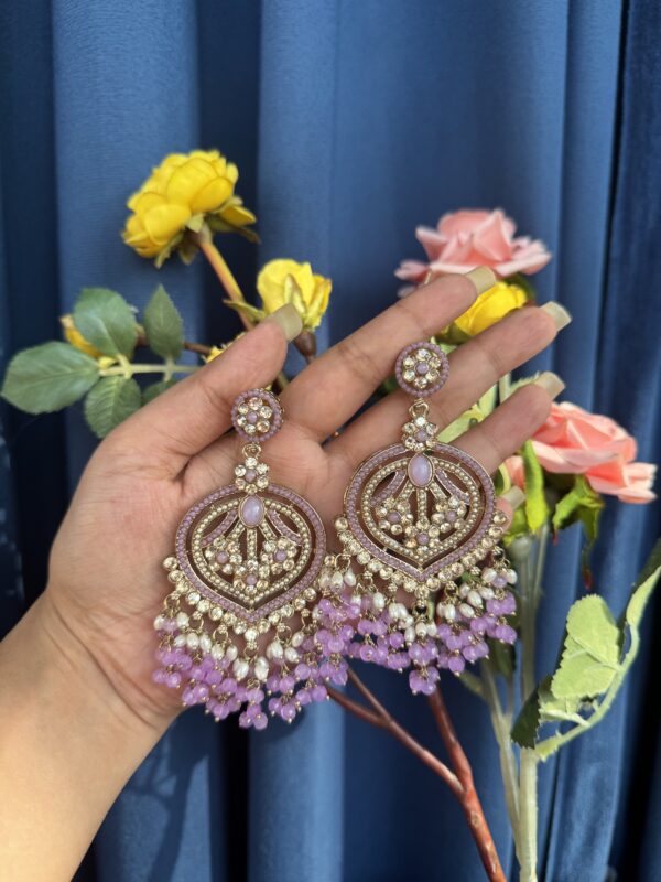 Meenal Kundan Earrings - Lavender